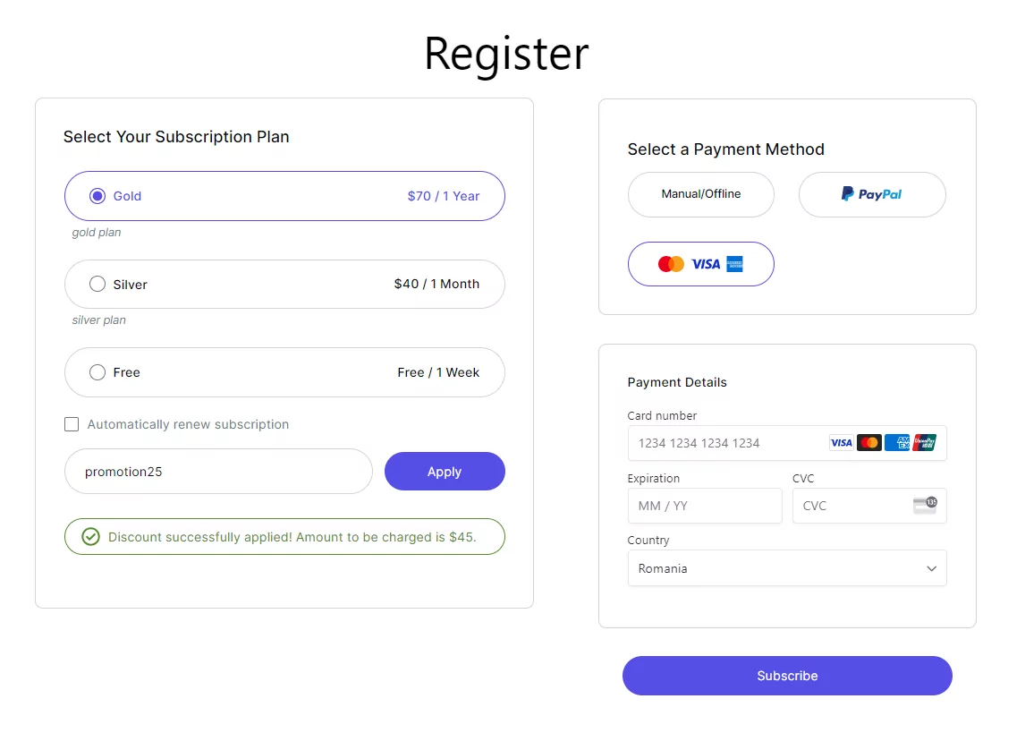 Paid Member Subscriptions Discount Codes Using Discount Code inside the List of Subscription Plan Form