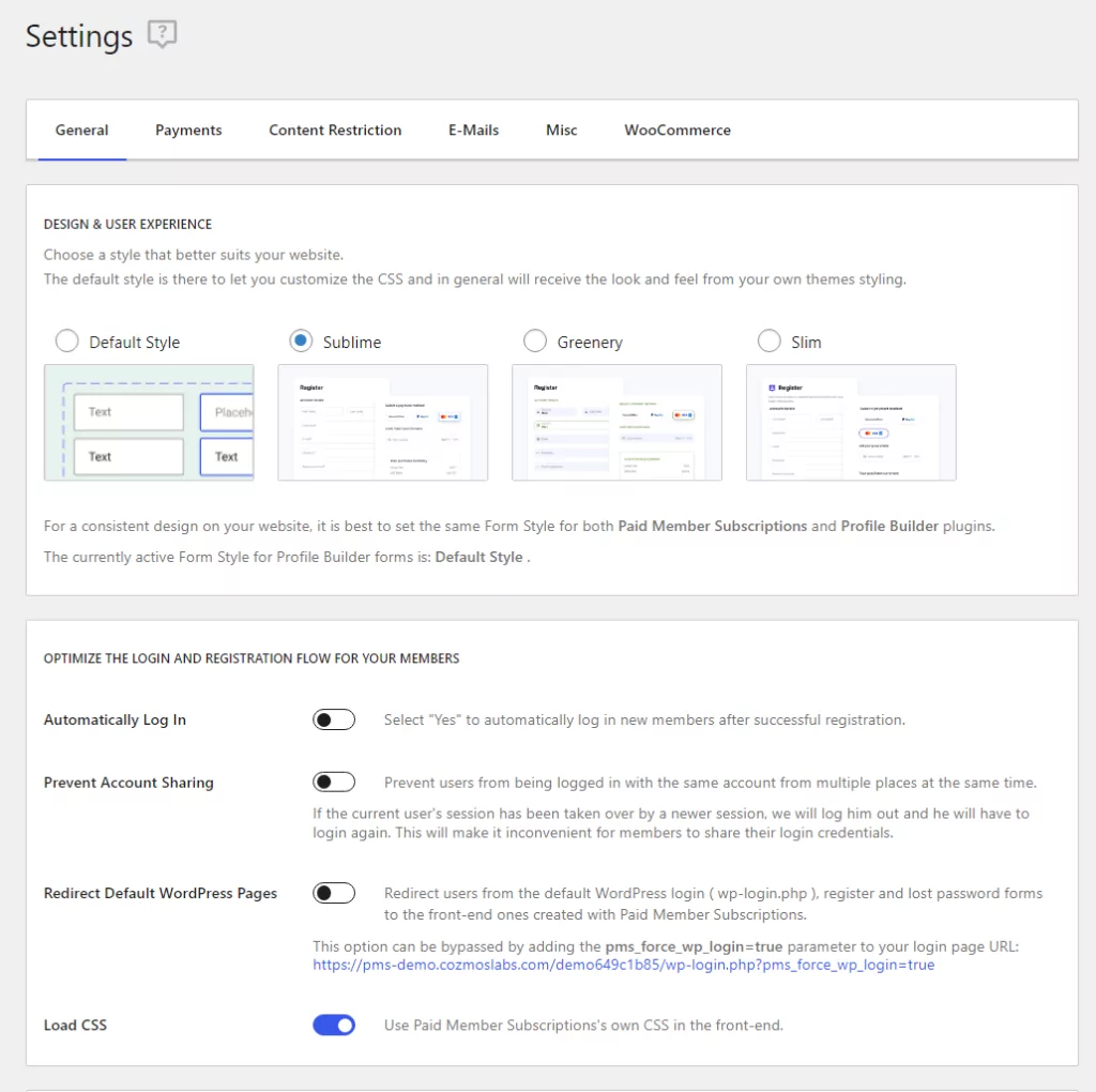 The Paid Member Subscriptions interface