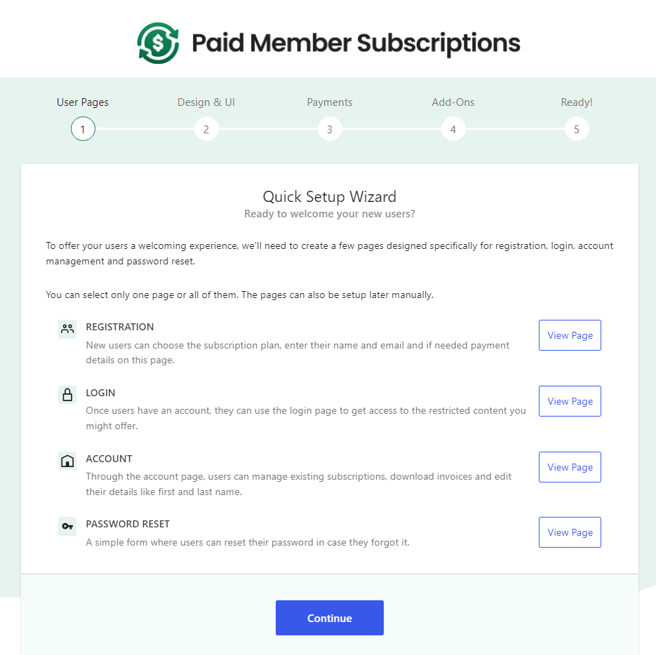 Paid Member Subscriptions setup wizard