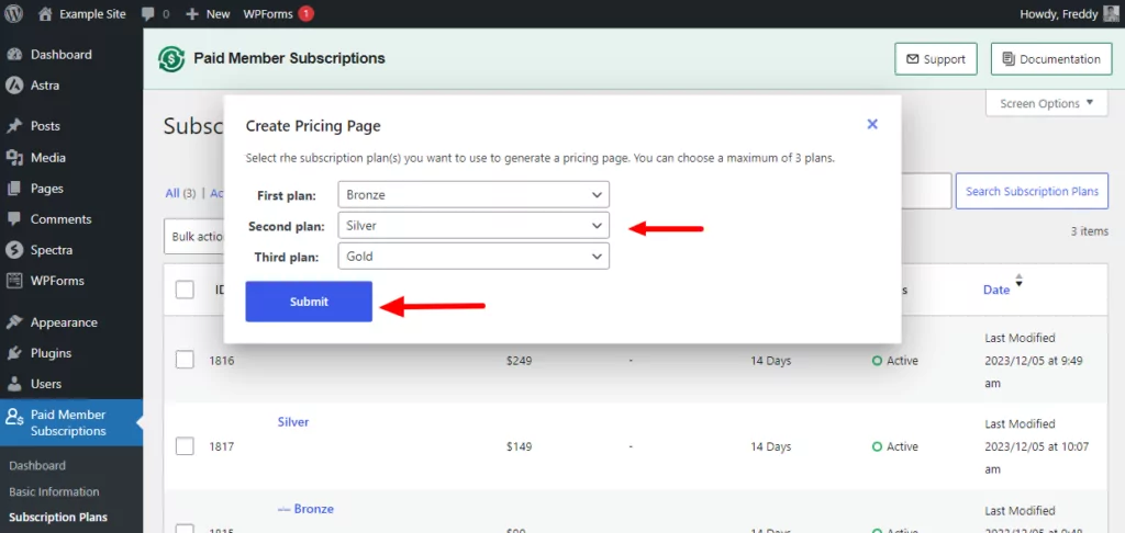 pricing page order