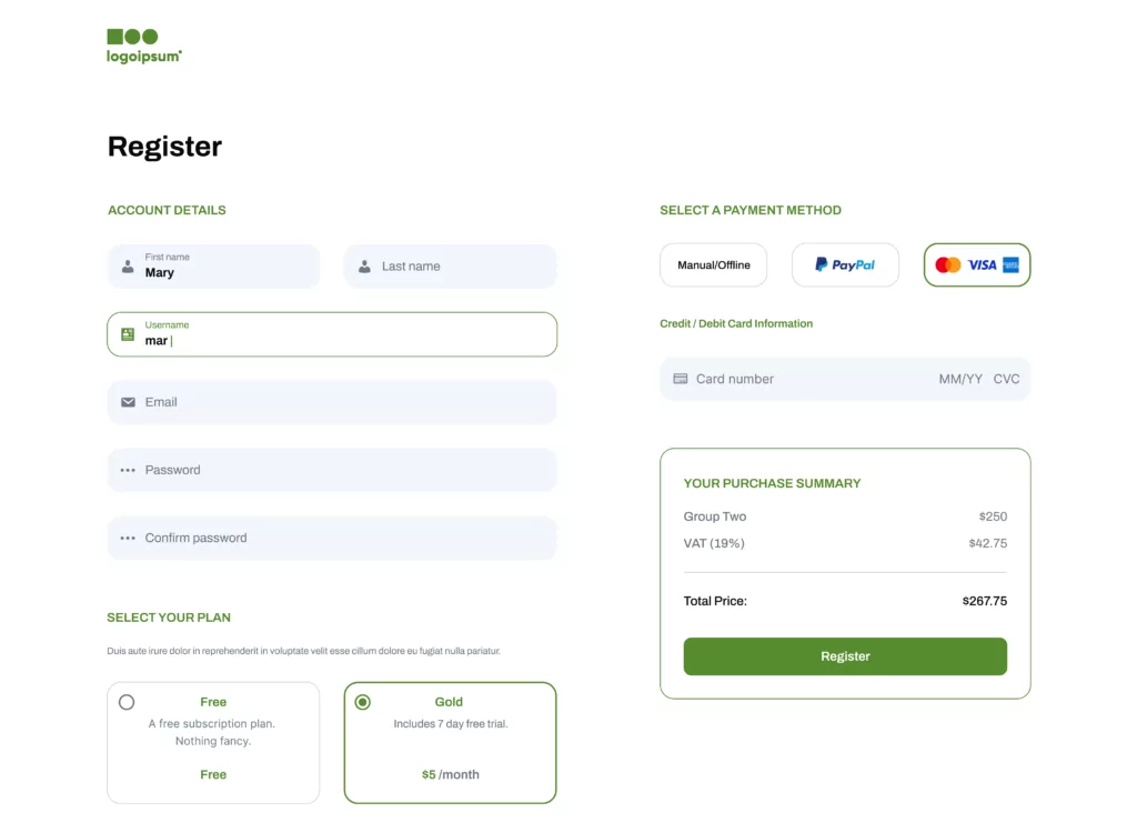 Membership registration form