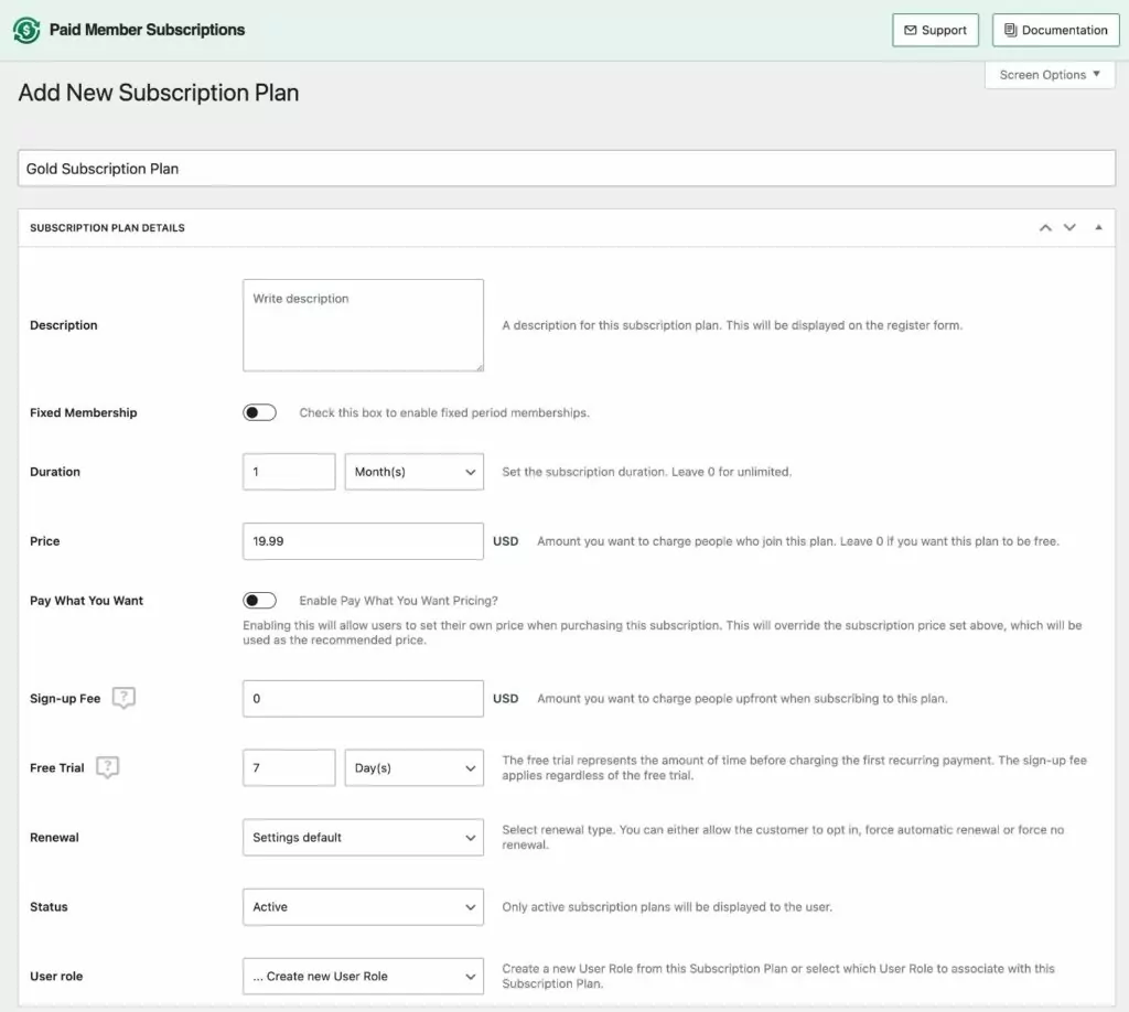 Creating a subscription plan with PMS