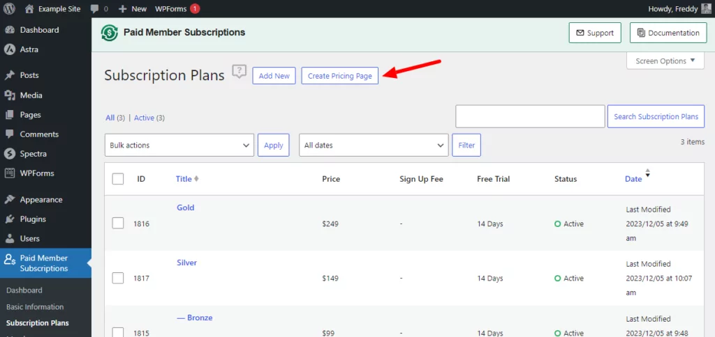 create pricing page