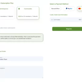 Registration page with group membership plans