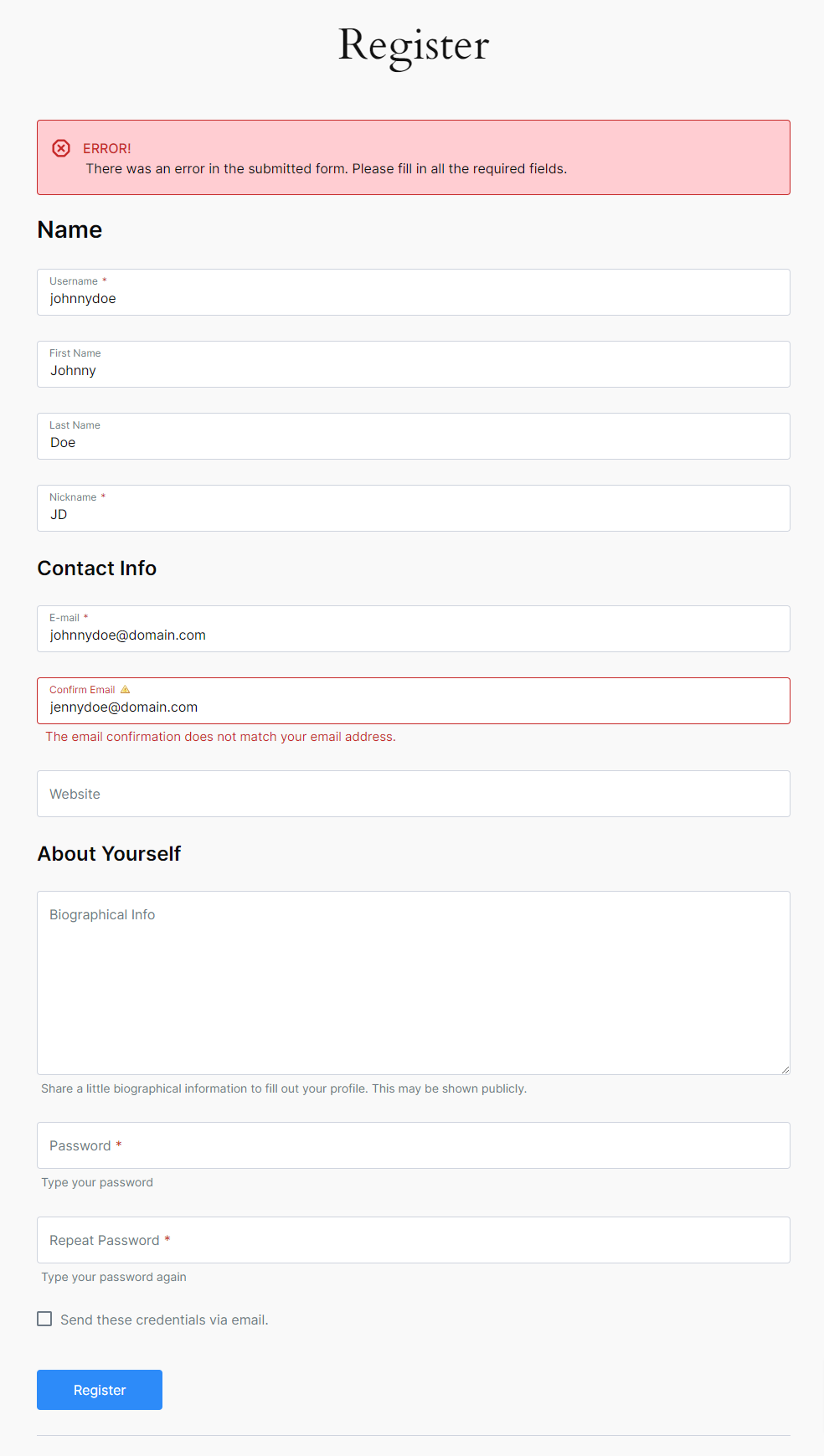 Profile Builder - Email Confirmation Field - Registration Form