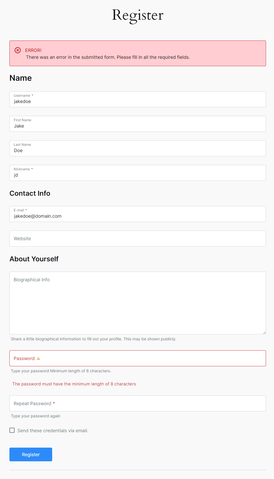 Enforcing a minimum password length on the front-end registration form