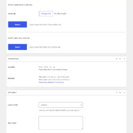 Labels edit specific back end settings