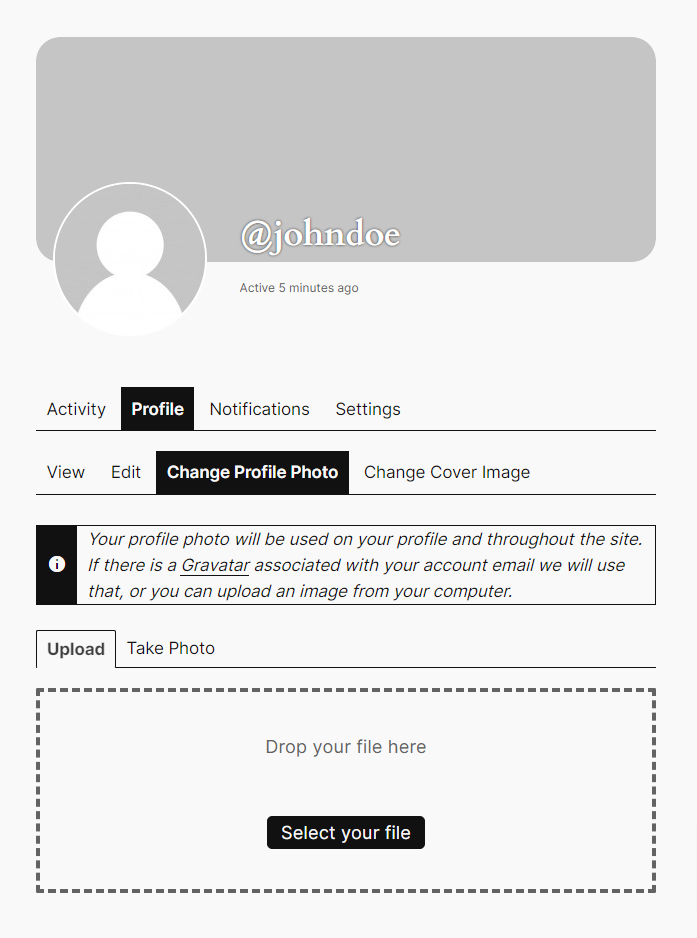 Profile Builder Pro - BuddyPress - Change Profile Photo