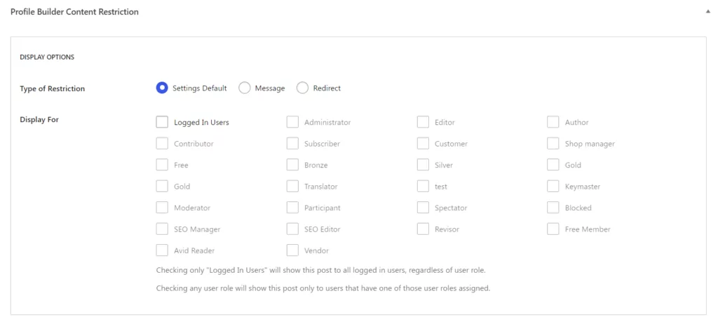 Profile Builder Pro content restriction rules