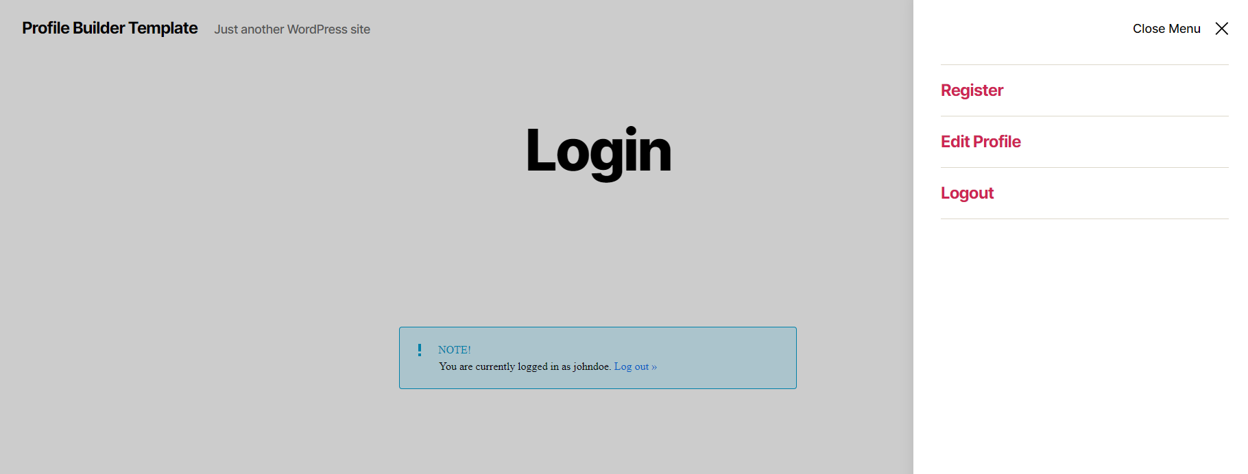 Profile Builder Pro - Custom Profile Menus - Logout - Logged In User