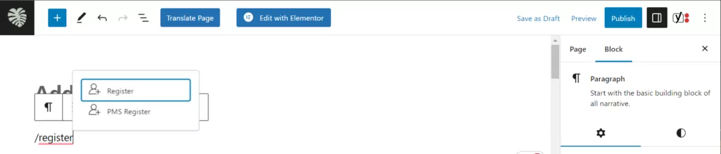 Profile Builder Register block