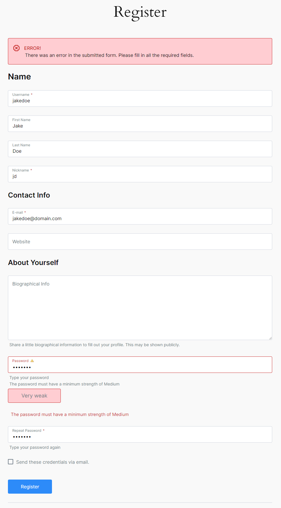 Enforcing the minimum password strength on the front-end Register page