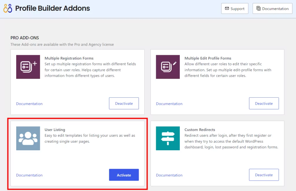 Profile Builder User Listing addon