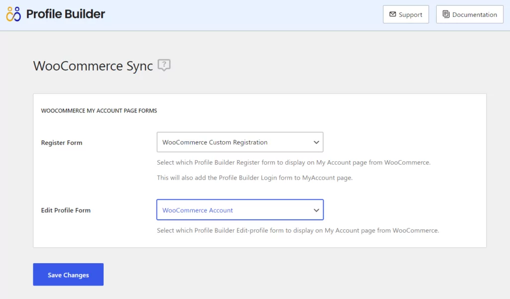 Profile Builder WooCommerce sync screen