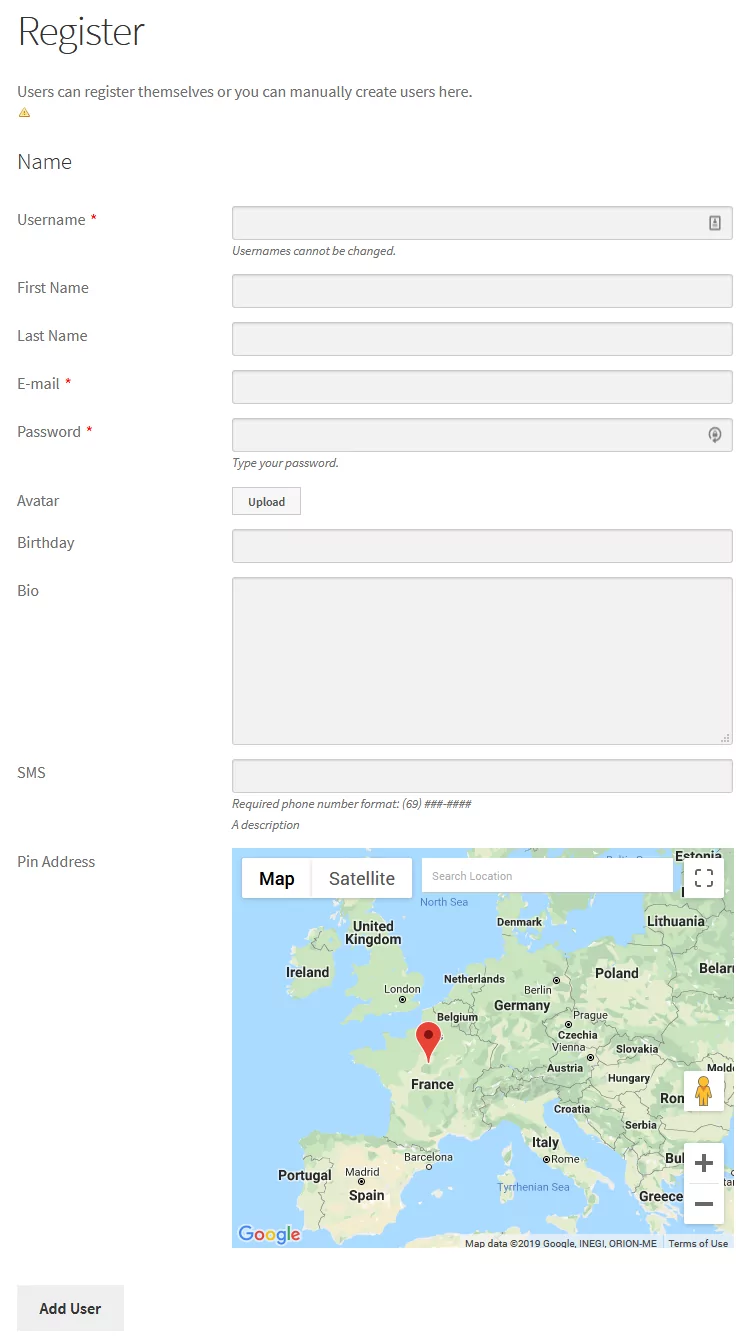 add users on map with WordPress