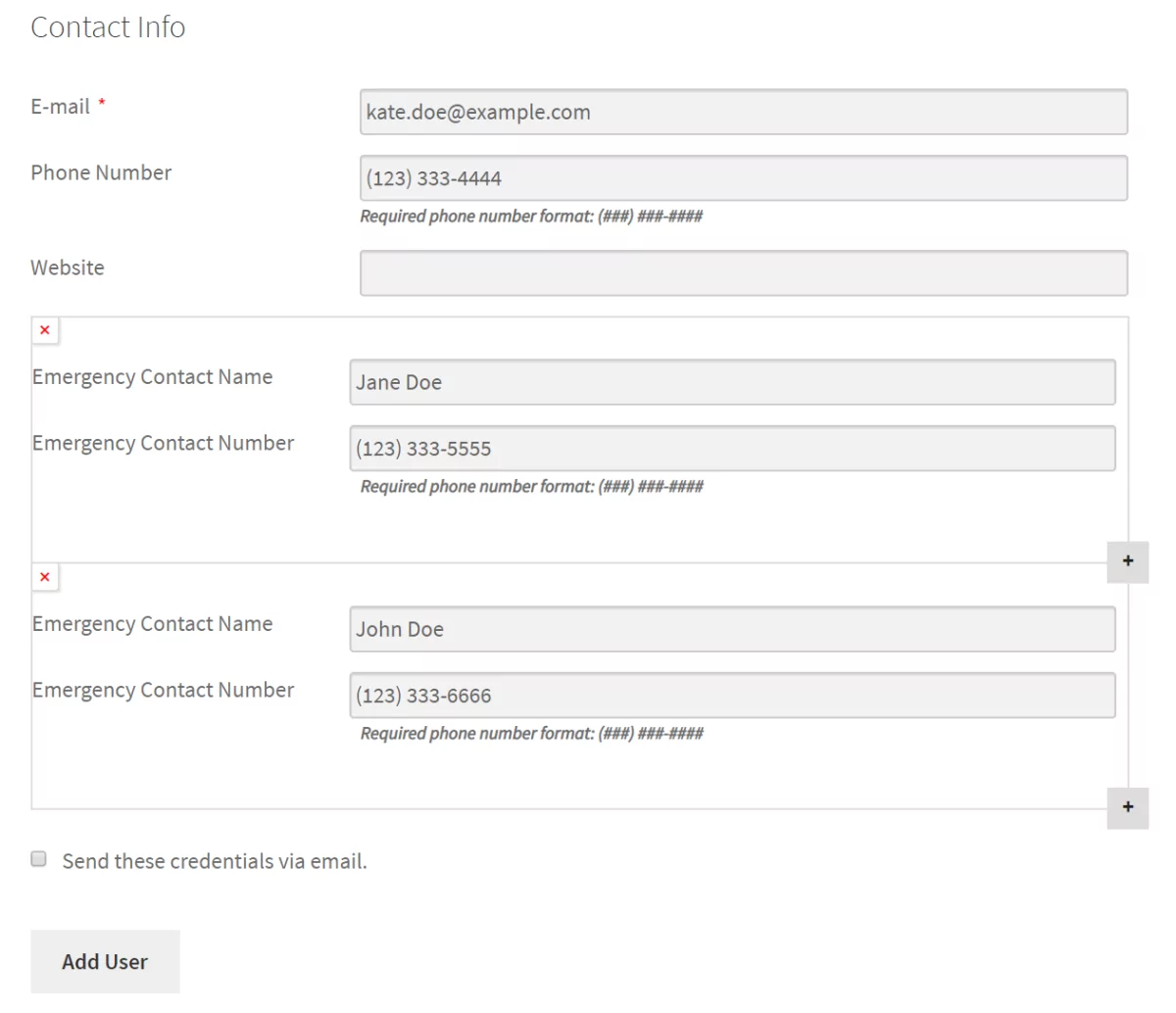 Repeater field group for custom WordPress registration form