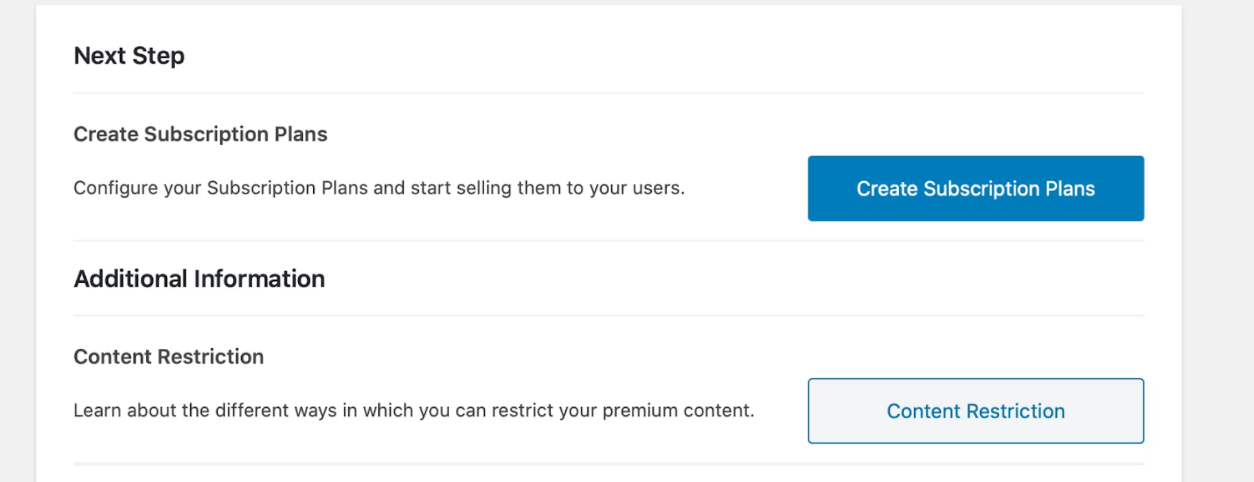 Screenshot of subscription plan setup