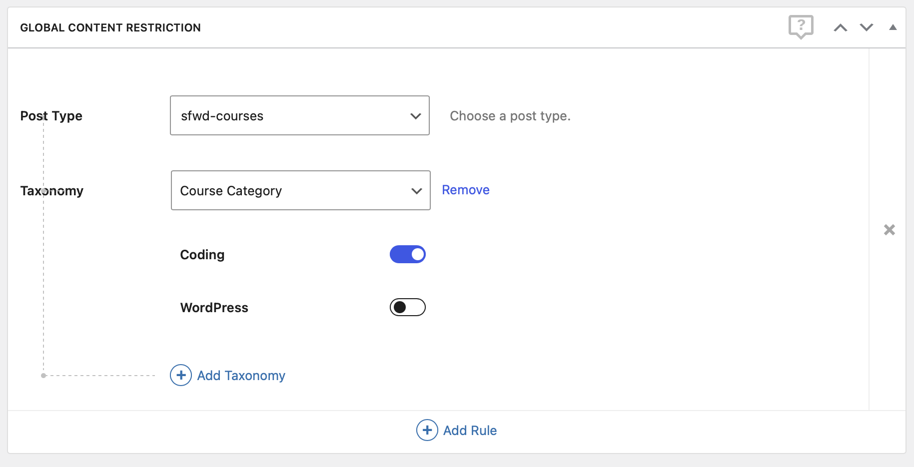 Set global content restriction rules for course categories