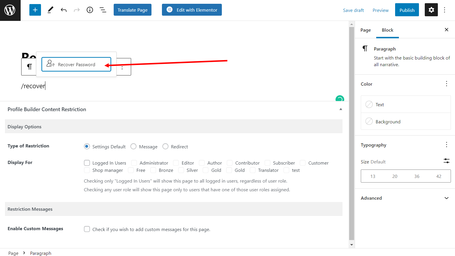 Creating a WordPress reset password page