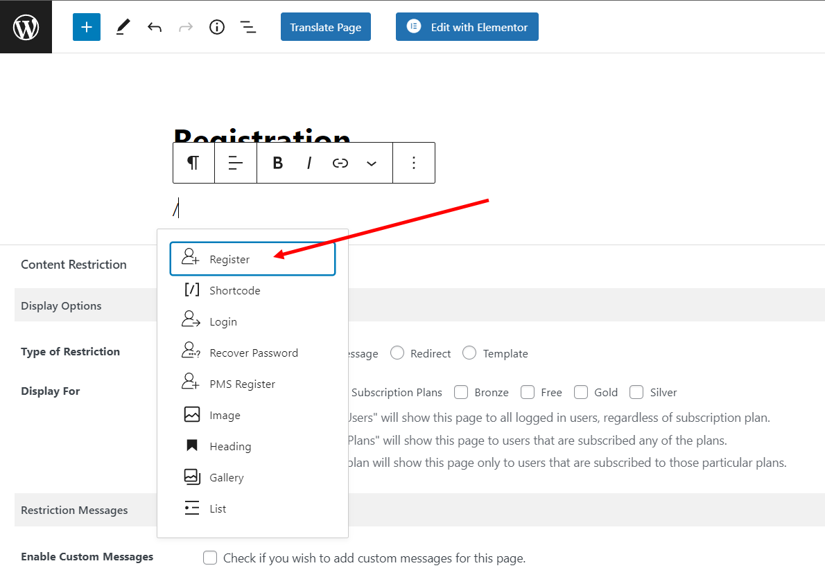 Profile Builder register block