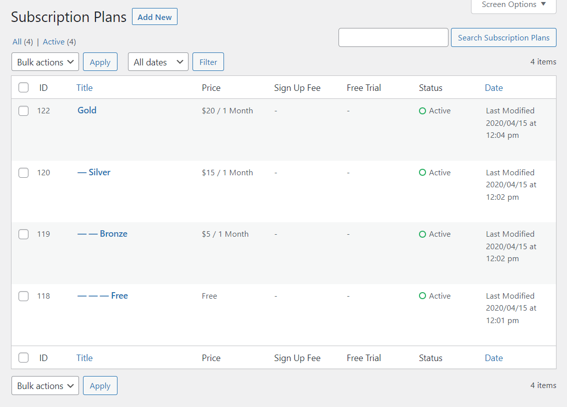 Paid Member Subscriptions plans