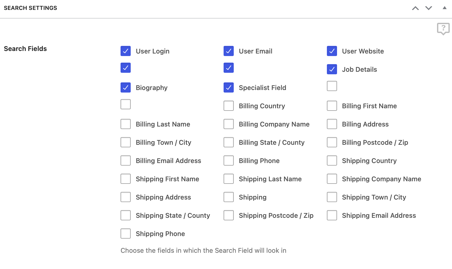 WordPress User Management Plugins - Search Settings