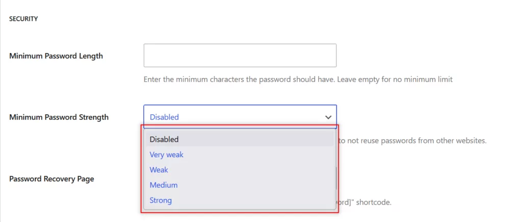 Set password strength requirements