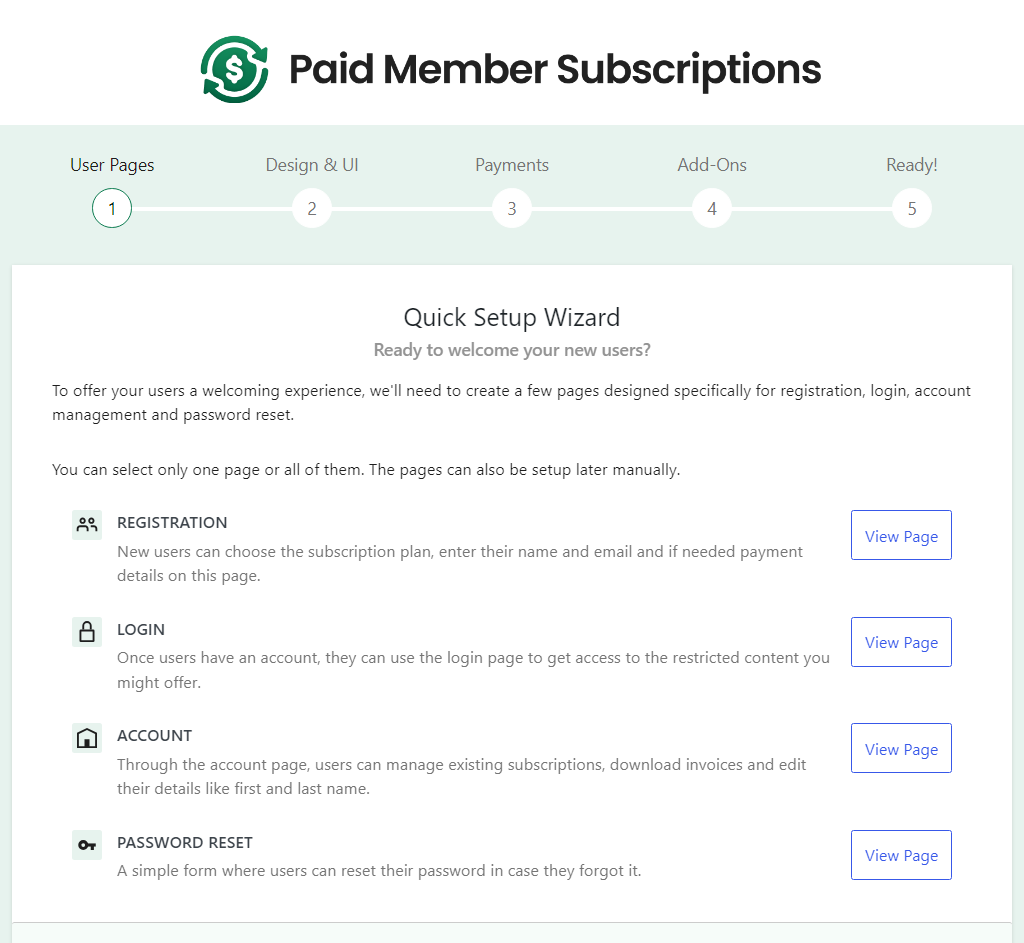 Paid Member Subscriptions setup wizard