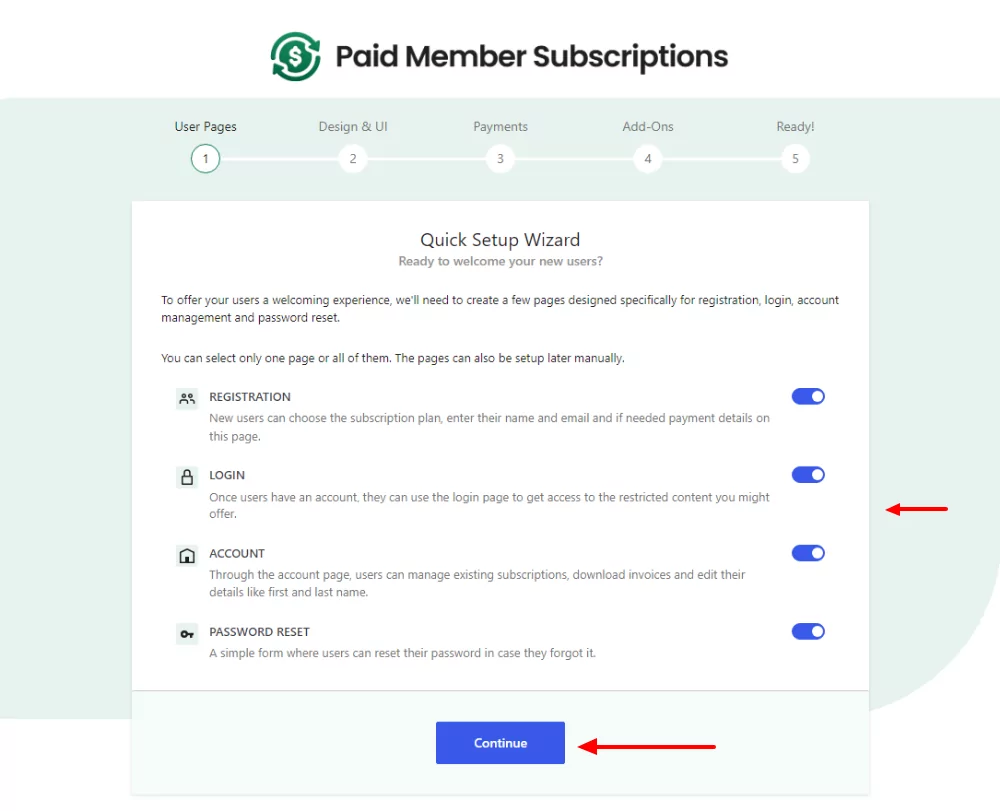 paid member subscriptions user pages