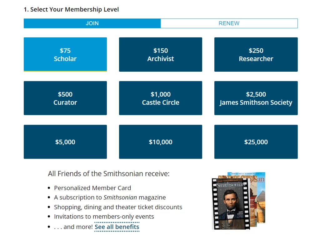 Smithsonian membership level names