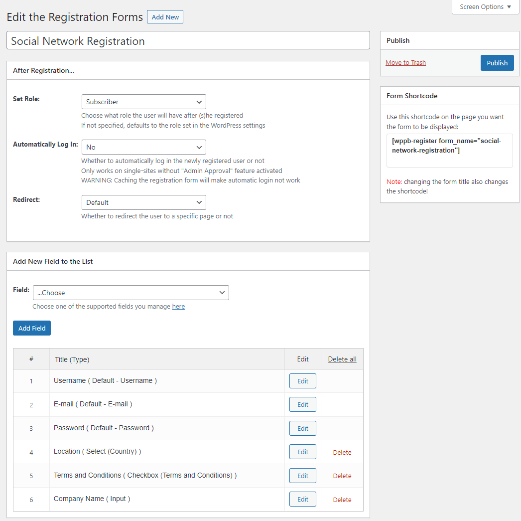 Social network registration