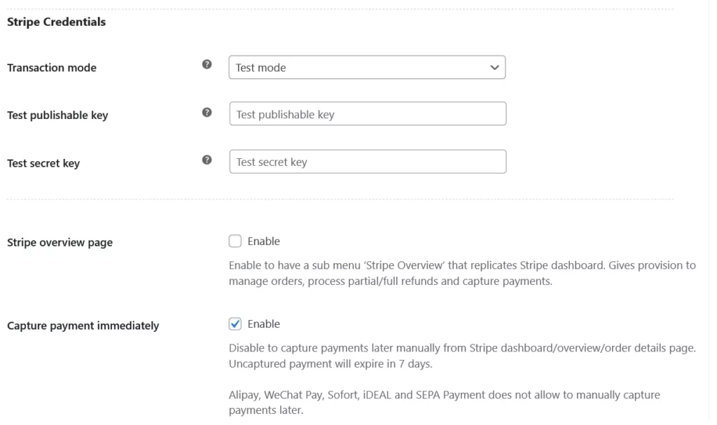 Connecting the plugin with your Stripe account.