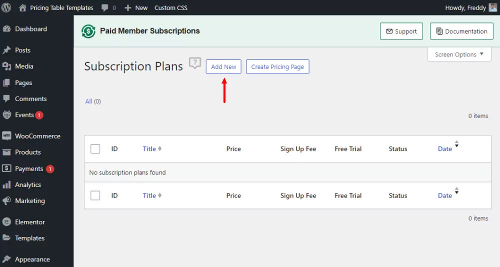 adding new subscription plan in Paid Member Subscriptions