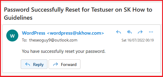 Email notification for password reset