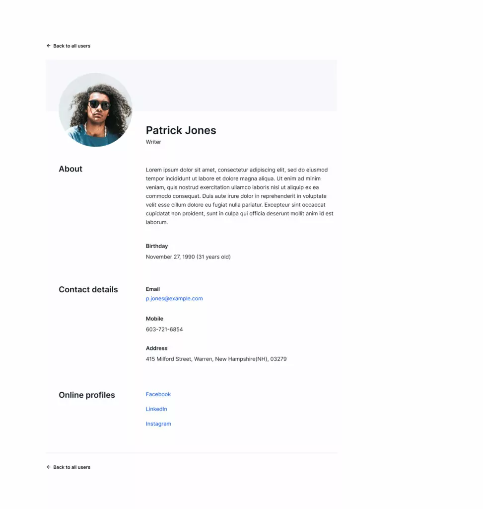 Profile Builder Single User Listing Tablesi theme