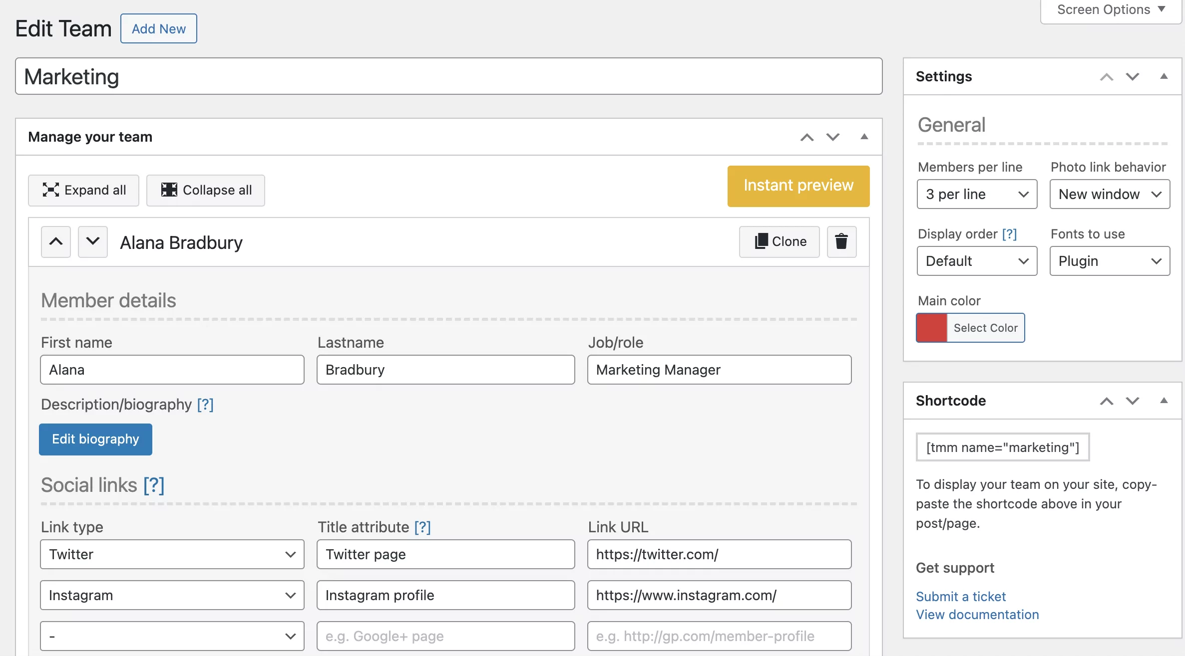 Team Member plugin customizations