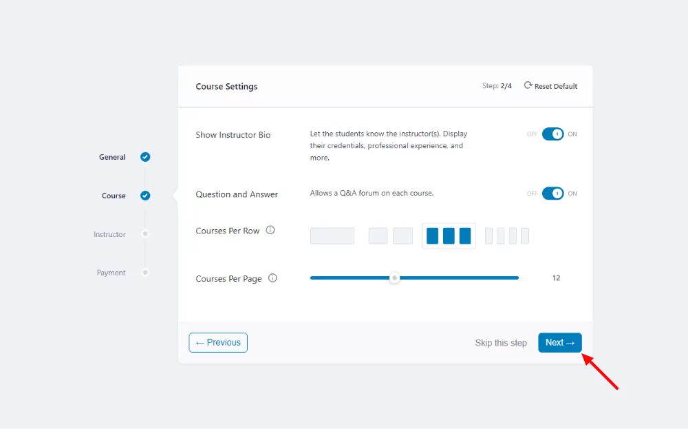 tutor setup wizard course settings