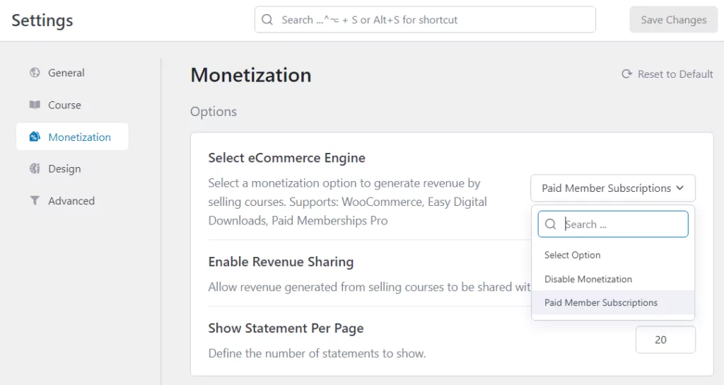 Monetization settings in TutorLMS