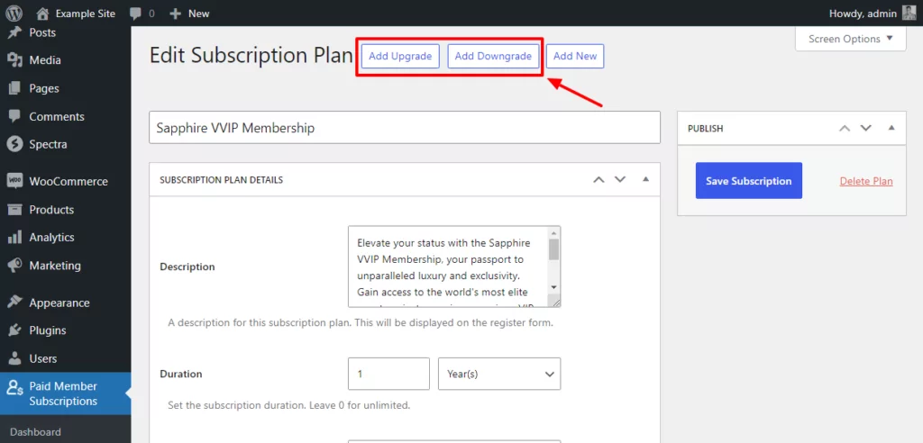 upgrade or downgrade subscription plans