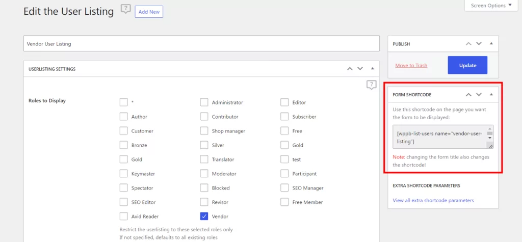 Shortcode for displaying user listings