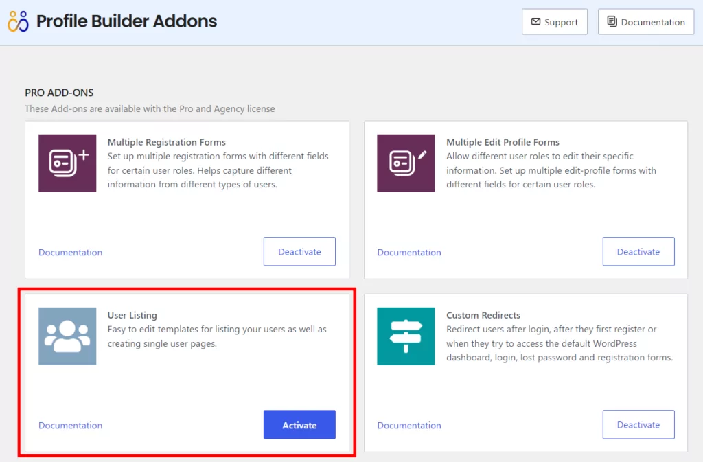 How to enable user listing add-on