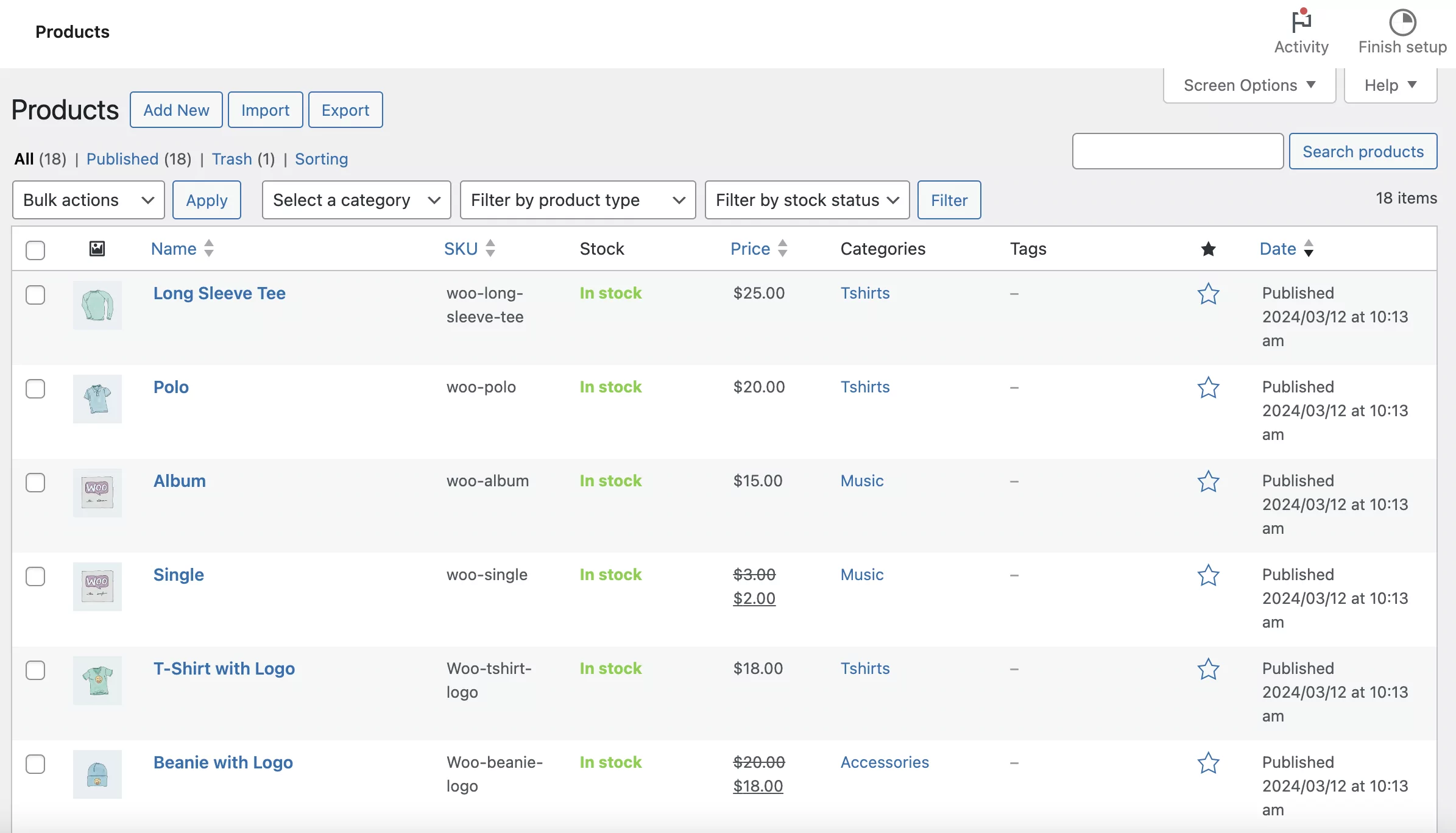 The finished product after you import WooCommerce products with images