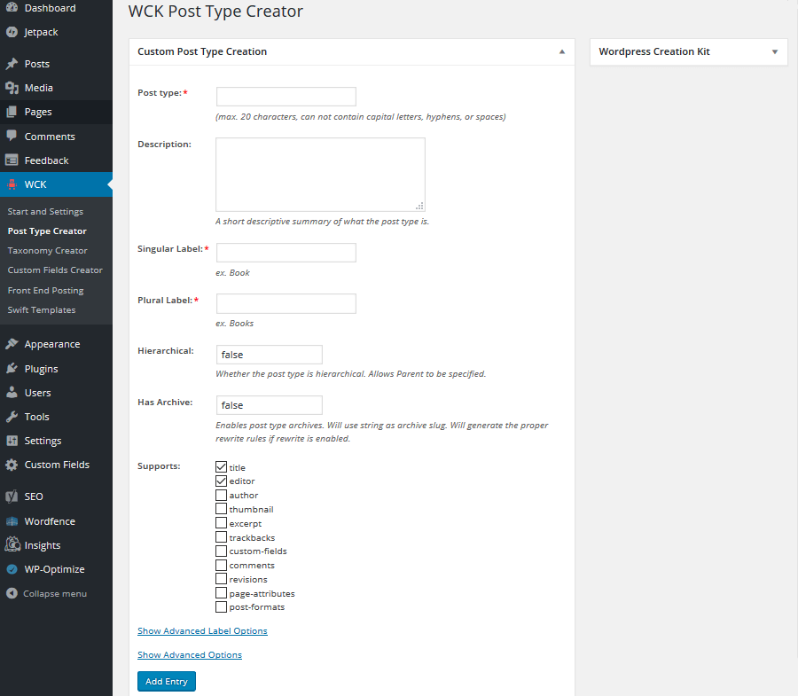 WCK - Create a Custom Post Type