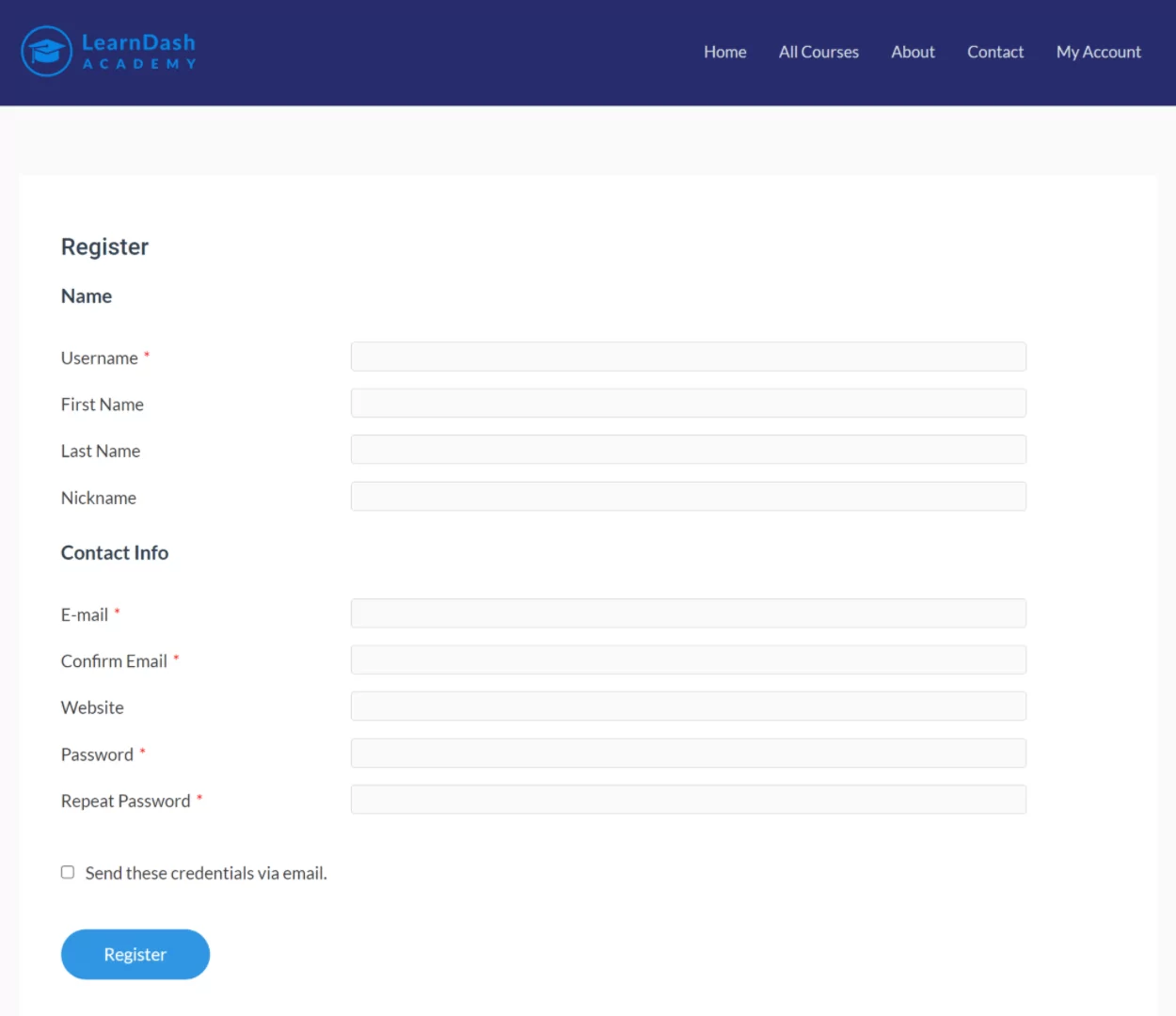 Custom registration form on front-end