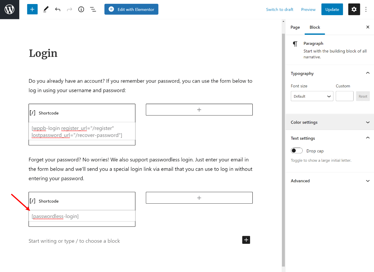 Passwordless login shortcode