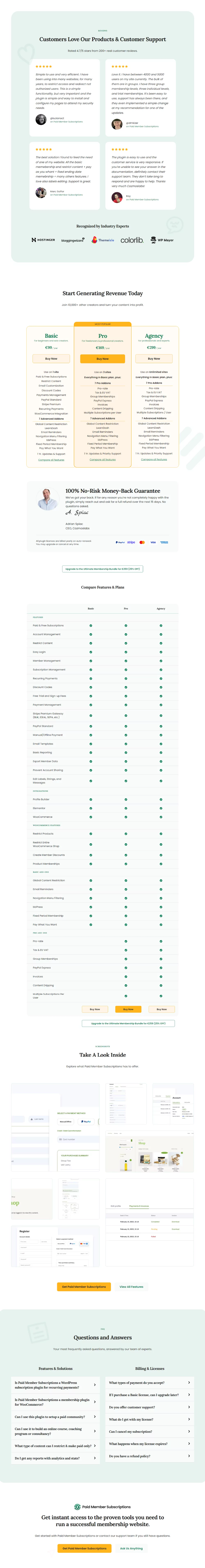 paid member subscriptions pricing page