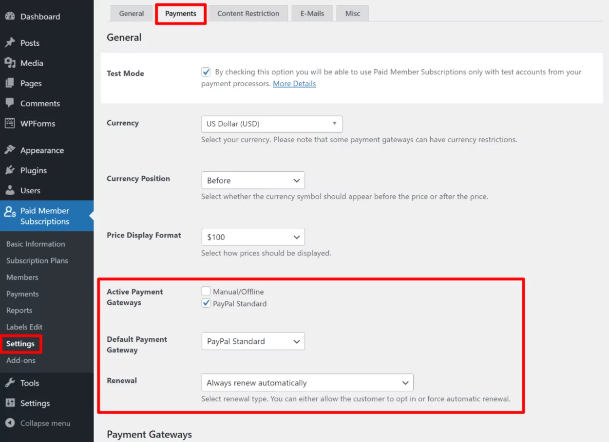 Configure Payment gateways