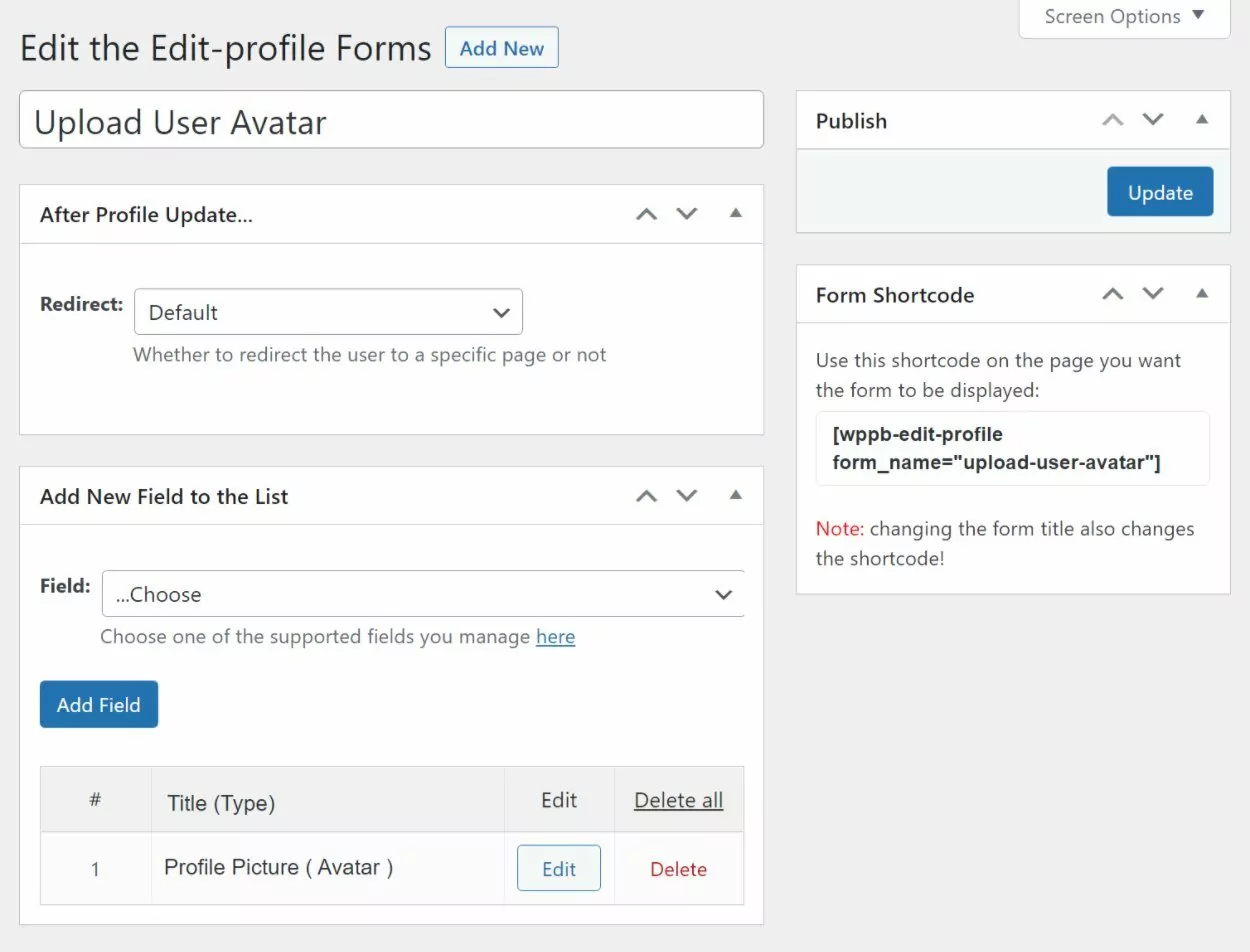 Dedicated WordPress user avatar form