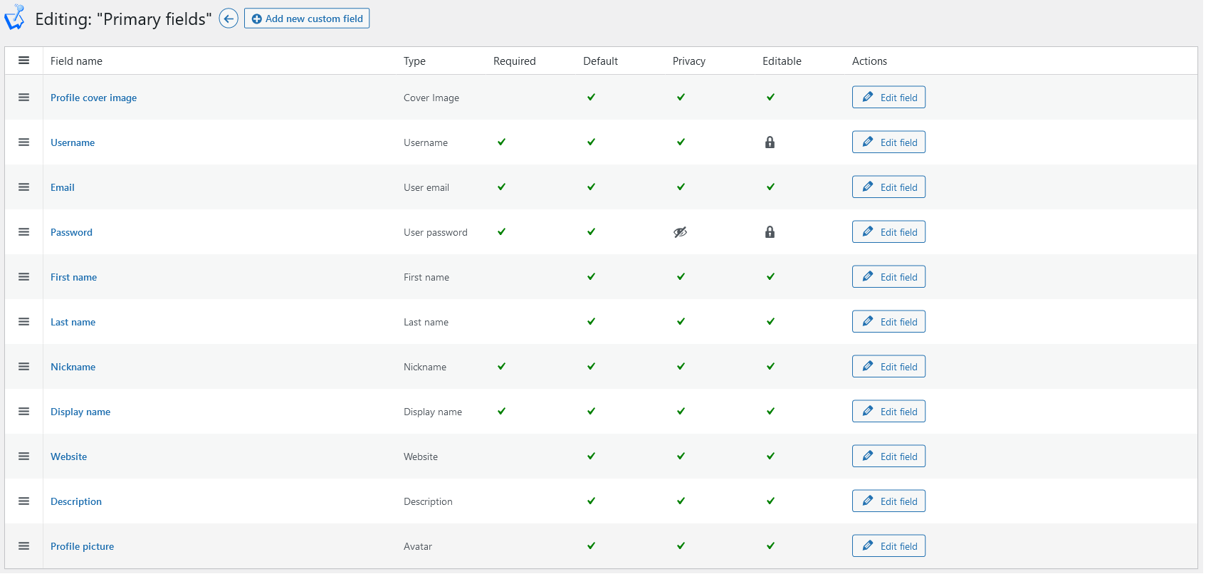 WP User Manager basic registration fields