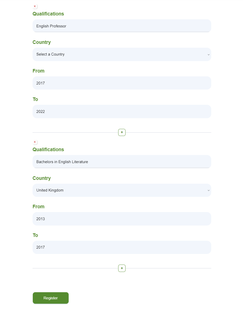 Qualifications repeater fields